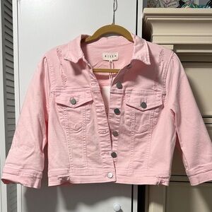 NWT Risen cropped, baby Pink Denim Jacket